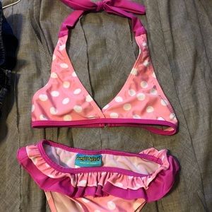 Super cute pink polka dot bikini w/ruffle skirt
